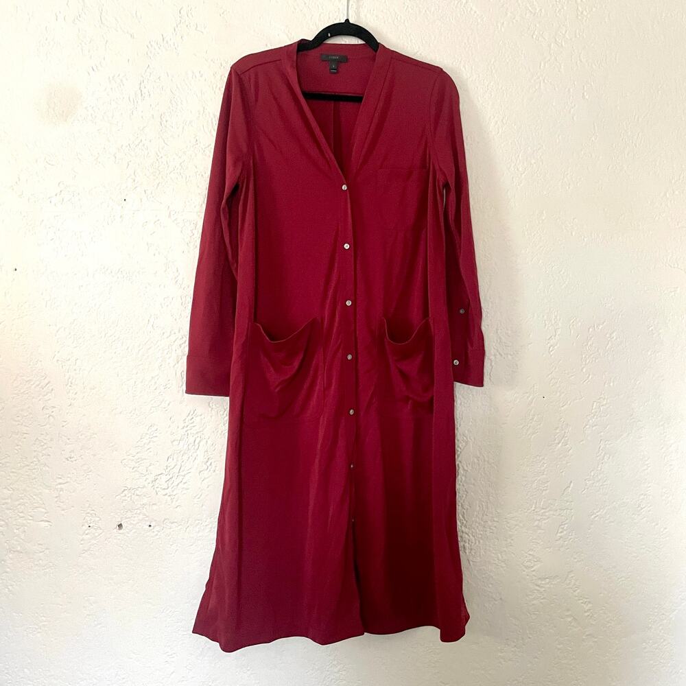 J. Crew Long Sleeve Belted Knit Knee Length Dress Burgundy sz S - Picture 2 of 10